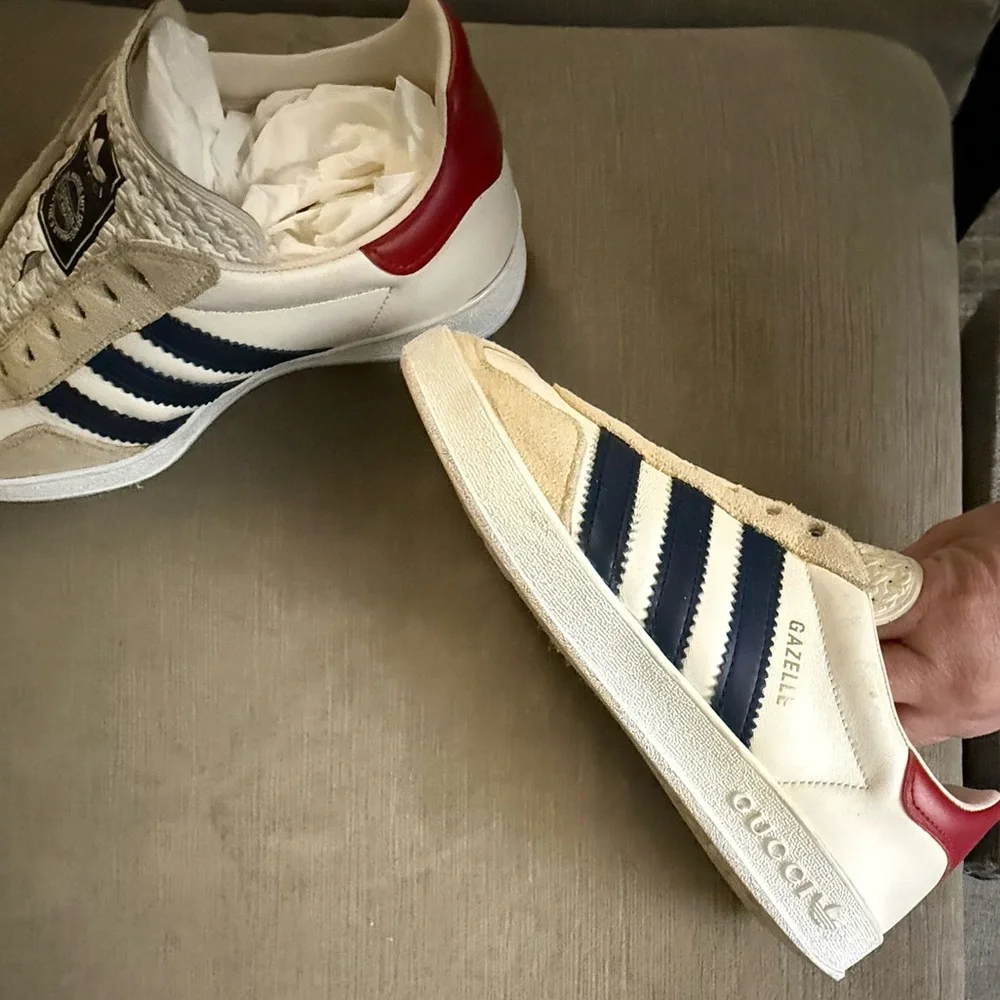 Gucci / Adidas Cream and Navy Classic Sneakers - Picture 8 of 12